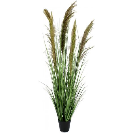 Pianta artificiale "Carine Pampas" verde e marrone, fiore in ciuffi con vaso in plastica -Ø70x145h cm
