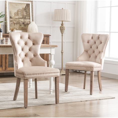 Set di 2 sedie da pranzo 64x53,5x95 cm in velluto beige, piedi regolabili – MEUBLIV (1/5)