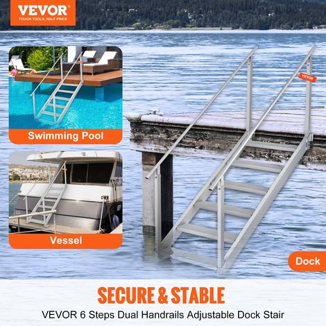 Échelle de Quai de Bateau Ponton Hauteur Réglable 109-130 cm 6 Marches en Alliage Aluminium Grande Capacité de Charge 226 kg avec D… (1/5)