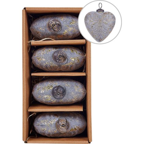 Set of 4 Baubles FERIABLE Glass Grey