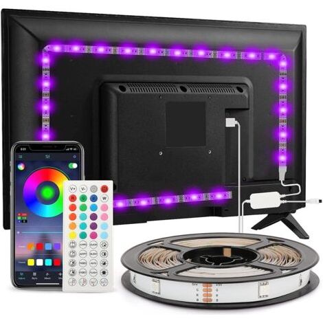 FENOPLASTICARuban LED TV 3 m, Bande Lumineuse LED Rétroéclairage TV 40-65 in, 5050 RGB USB avec Télécommande, DIY, Rythme de Musique Contrôlé (1/5)