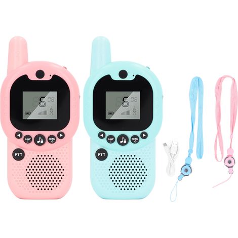 Lot de 2 Talkies-Walkies Enfants Bluetooth Mini sans Fil en ABS Durable - Bleu et Rose (1/5)