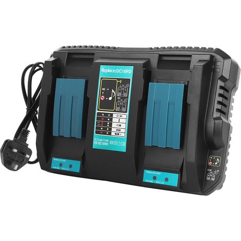 Chargeur double batterie avec interface USB, modèle DC18RD, compatible avec Makita BL1830/BL1430, 14,4-18V, prise standard britannique, 220-230V. (1/5)