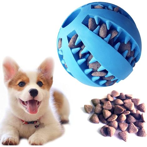 Balle à friandises pour chien, jouet de nettoyage des dents, jouets interactifs pour chien (1 verte + 1 bleue) 7 cm, lot de 2 (1/3)