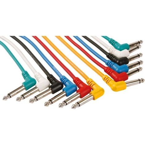 HQ-Power Patchkabel, Set, 6 Farben, 2 x Klinke 6.35 mm männlich, mono, 90°, 1 m, perfekt für die Audioübertragung