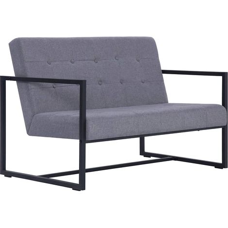 Divano a 2 Posti  Sofa con Braccioli Grigio Chiaro Acciaio e Tessuto (1/5)