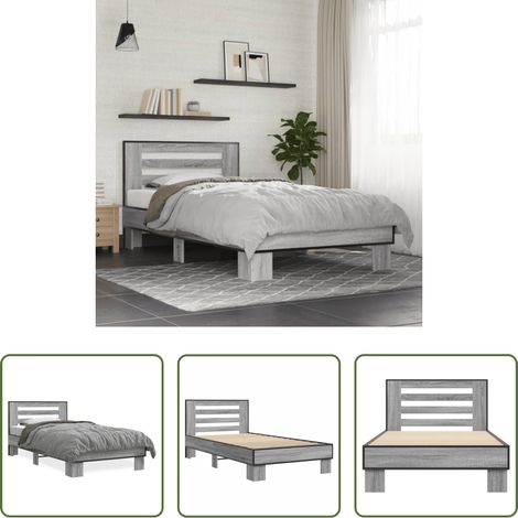 vidaXL Metallbett - Bettgestell Grau Sonoma 100x200 cm Holzwerkstoff und Metall (1/5)