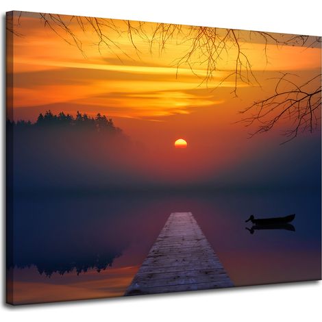 Leinwanddruck Natur Sonnenuntergang über dem See 100x80 cm