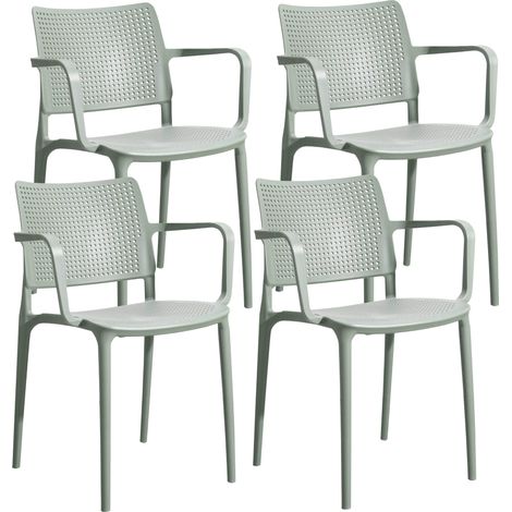 Lot de 4 chaises de terrasse en plastique vert sauge