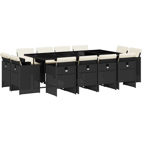 vidaXL Set da Pranzo da Giardino 13pz con Cuscini Nero in Polyrattan (1/5)
