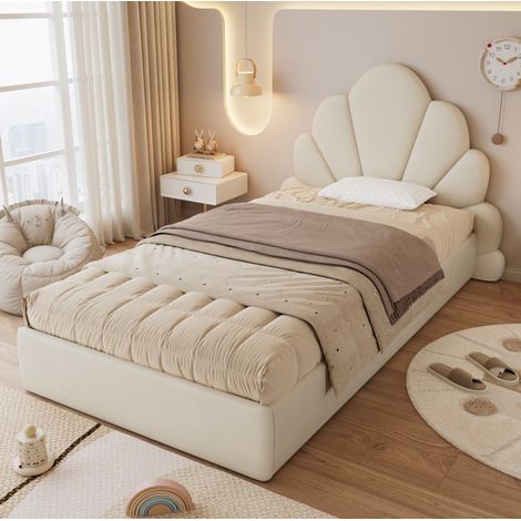 Letto bambini imbottito 90x200 cm con testiera a petali, senza materasso (1/5)