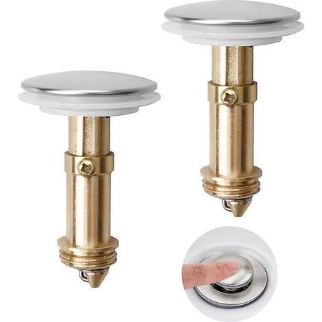 Lot de 2 bouchons de vidange à bouton-poussoir escamotables de 35 mm pour évier, avec filtre à ressort, en laiton chromé poli brillant. (1/5)