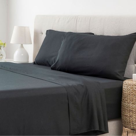 Ensemble de draps Queen, 2400 fils au pouce, draps en microfibre douce à poches profondes, 4 pièces : draps noirs et taies d'oreiller (1/4)