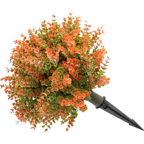 2 plantes eucalyptus artificielles piquet sol 17,7 pouces – Topiaires arbustes feuilles rondes orange extérieur déco, décoration (1/5)