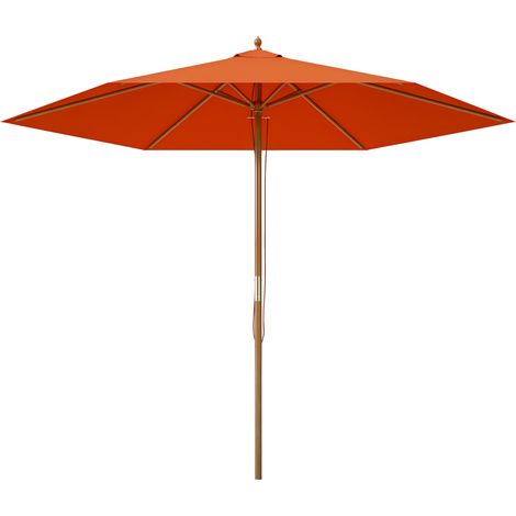 Outsunny 2.5m Wood Garden Parasol Sun Shade Patio Outdoor Wooden Umbrella Canopy, Table Market Umbrella with Vent, 38mm Pole, Rope Pulley Mechanism, Orange (1/5)
