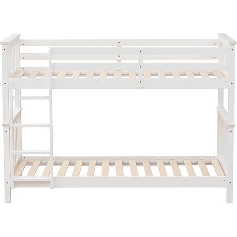 Lit simple superposé avec échelle en bois coloris Blanc - Longueur 200 x Hauteur 140 x Profondeur 99 cm (1/5)