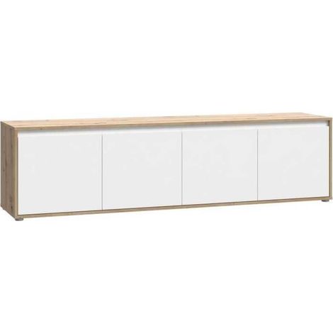 Meuble TV AUCUNE SKELPE 188,3 cm Blanc Mat et Chêne - 4 portes (1/5)