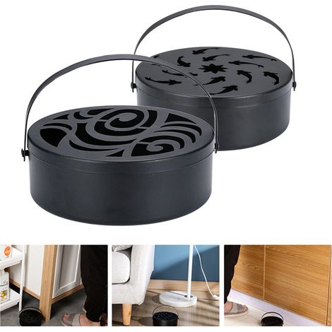 Support de spirale anti-moustiques en fer, boîte ronde ajourée pour encens avec poignée, brûle-torche résistant, support mural ou suspendu, 1 pièce (1/3)