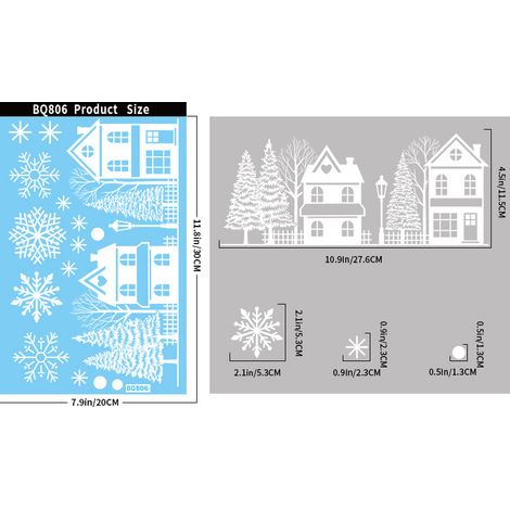 Autocollants de Noël, autocollants du Nouvel An russe, silhouettes de villes blanches, scènes d'hiver enneigées, autocollants de flocons de neige pour fenêtres.