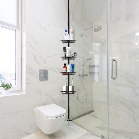 Skecten Telescópica Estantería Esquinera Ducha Acero Inoxidable Sin Taladro Estantería Baño Antideslizante con 4 Cestas, Altura Ajustable 105 - 300CM (1/5)