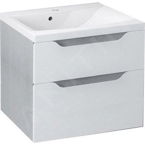 Sapho Wave - Meuble lavabo 60x65x48 cm, 2 tiroirs, blanc/chêne argenté WA060-3011 (1/2)