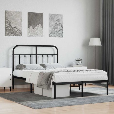 Lit double-120 x 200 cm, Cadre de lit, Lit adulte, Structure de lit métal avec tête de lit noir PDKEI65278 (1/5)