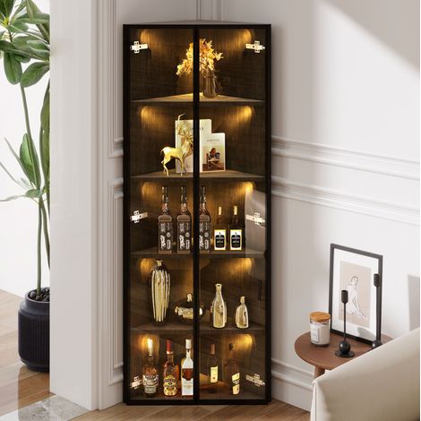 Meuble rangement d’angle 62x35x160 LED verre noir OKMYHOME (1/5)