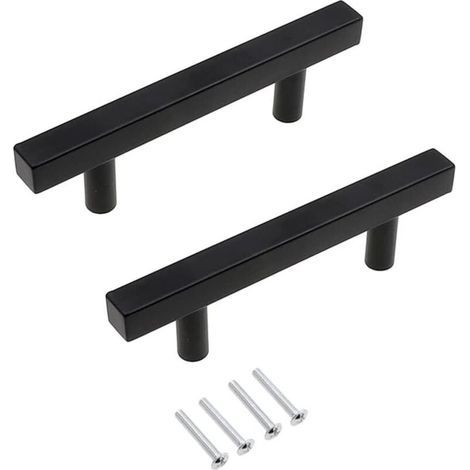 Lot de 2 poignées de placard de cuisine noires mates en acier inoxydable, style moderne et simple, 96 mm (1/5)