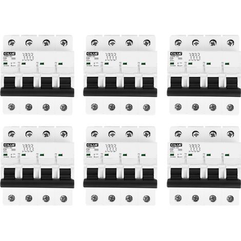 Lot de 6 Disjoncteur Magnétothermique Tétrapolaire CILIA (4P) 400V Triphasé Courbe C, 6kA Disjoncteur Modulaire 4 Modules pour Tableau Électrique 25A