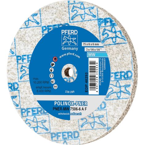 PFERD TOOLS POLINOX verpresstes Vlies-Rad PNER Ø 75X6 mm Bohrung-Ø 6 mm Mittelweich A Fein für Finish 5 Stk (1/4)