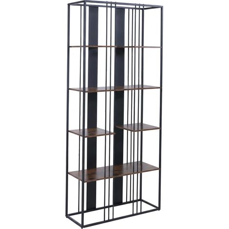 Scaffale HHG-626, libreria alta, metallo industriale melaminico certificato MVG 180x80x31cm, nero, marrone scuro