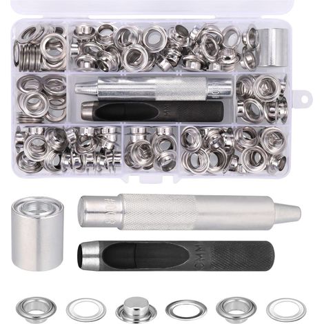 120 pcs Oeillets pour Baches 10mm (2/5 Pouce) Trousse à œillets Outils Set Kit Metal Ensembles pour Toile Bâche Tente de Réparation Argent (1/5)