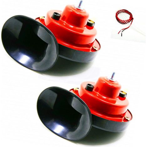 Bocina eléctrica para coche Car Horn Bocina eléctrica Corneta de aire 130DB Kit de bocinas impermeables de tono rojo alto y tono bajo con soporte Bocina de camión para 12V yate moto camión etc (1/3)