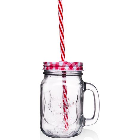 Tarro de cristal para bebidas con tapa y pajita, 450 ml. (1/5)