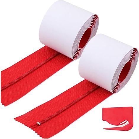 2 Pièces Fermeture à Glissière Anti-Poussière, Protection Instantanée Contre la Poussière de Porte Bâche Auto-Adhésive Double Fermeture à Glissière Construction de Lame Rouge (1/5)