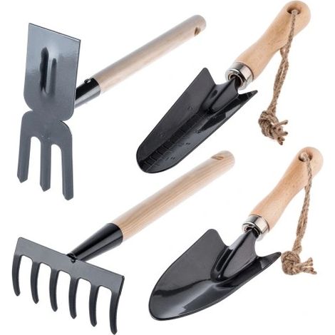 4-in-1 Gartengeräte-Set: Schaufel, Hacke, Rechen, Erdkralle