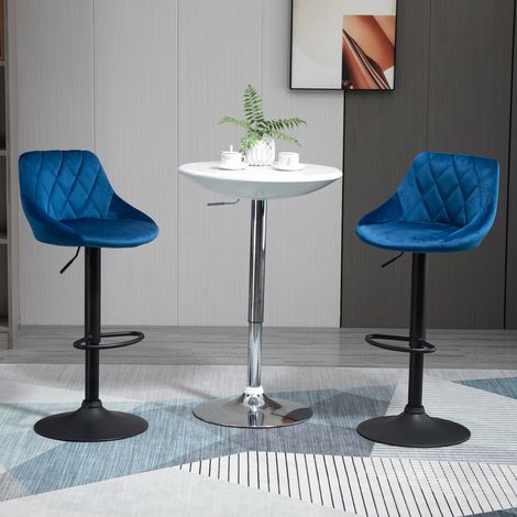 Ensemble de 2 tabourets de bar réglables - 46x48x83-104 cm - pivotants dossier et repose-pieds - base métallique et siège faux cuir - bleu
