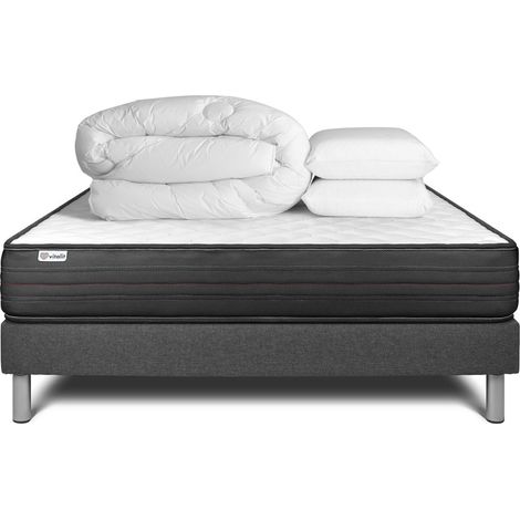 Komplettpaket Bett - Matratze 180x200 cm + Boxspringbett mit Lattenrost (im Set) + 2 Kopfkissen + Bettdecke - Vitalpower