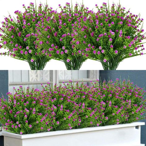 Fleurs Artificielles Extérieur - Gypsophile Faux - Résistant UV - Sans Décoloration - Pour Jardin Patio Balcon Boîte à Fenêtre Décoration Mariage - Lot de 12 (1/5)