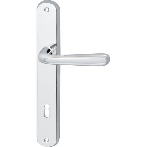 Poignée de porte sur plaque longue ovale BB 90 avec ressort de rappel, TS 32-45 mm, laiton chromé (1/4)