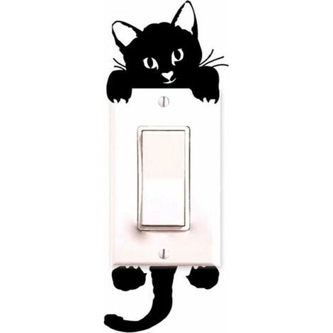 2 PCS Chat Autocollant Mural, Interrupteur Décorations Chambre de bébé Stickers Noir (1/5)