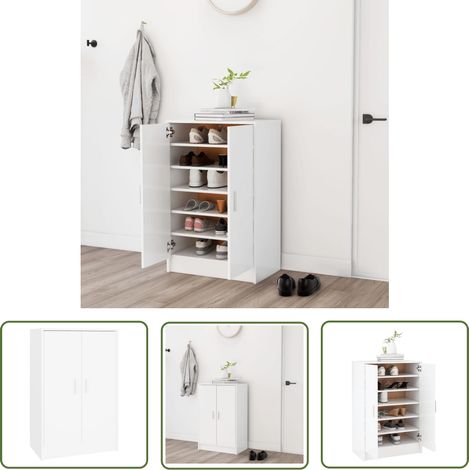 The Living Store Schuhschrank Weiß 60x35x92 cm Holzwerkstoff - Schuhschrank - Holzwerkstoff - Weißer Schuhschrank - Garderobe - Aufbewahrungsbox (1/5)