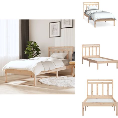 Cadre de lit sans matelas bois massif - Cadre De Lit - Lit Simple - Lit En Bois - Bois Massif - Tête De Lit (1/5)