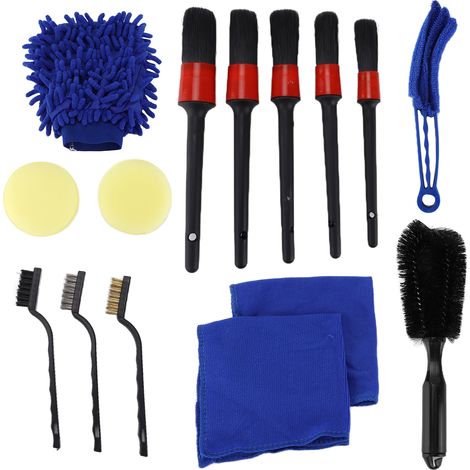 Kit de 15 brosses de détail pour nettoyage auto, pinceaux de lustrage pour intérieur, extérieur, jantes, tableau de bord et bouches d'aération (1/5)
