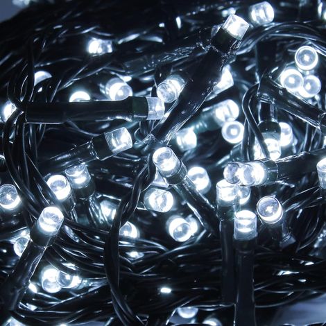 100 Luci bianco freddo catena luminosa lunga 10 metri Mini Lucciole per l'albero di natale bianche ghiaccio da esterno o interno 8 giochi Stringa luminarie per giardino porticati certificata CE ROHS