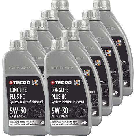 TECPO Motoröl 10 Liter 5W-30 LONGLIFE Plus HC Synthese passend für ACEA C3 / API SN / 504 / 507 / 229.31 / 229.51 / LL-04 / C30
