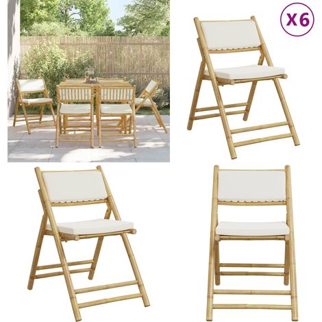 Bistrostühle 6 Stk. Klappbar mit Cremeweißen Kissen Bambus - Bambusgartenmöbel - Esszimmerstühle - Balkonmöbel - Gartenstühle Klappbar - Gartenstühle Mit Armlehnen - Home & Living (1/5)