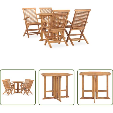 Table de jardin - Ensemble à manger d'extérieur pliable 5 pcs Bois solide de teck (1/5)