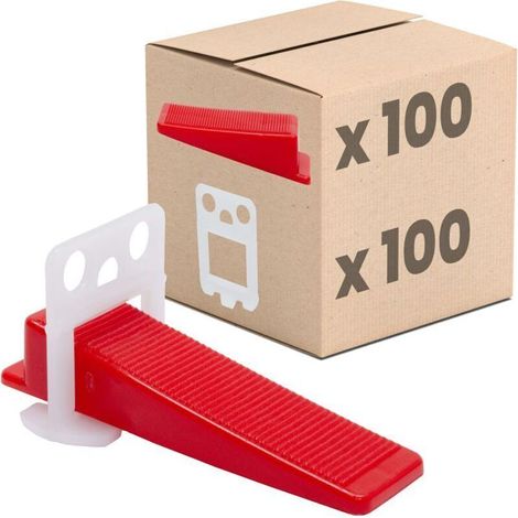 Système de nivellement pour carrelage, set d'aide à la pose, outil de carreleur - 1mm Set : 200pcs, 100 languettes + 100 cales