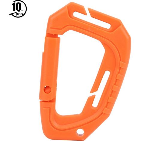 10 Pièces Mousquetons en Plastique Résistants D-Ring pour Escalade et Randonnée (Orange) (1/5)